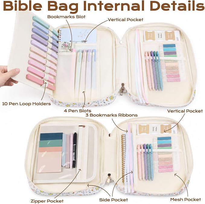 XKDOUS Bible Cover Case for Women Bible Bag Journaling Kit w/Study Supplies