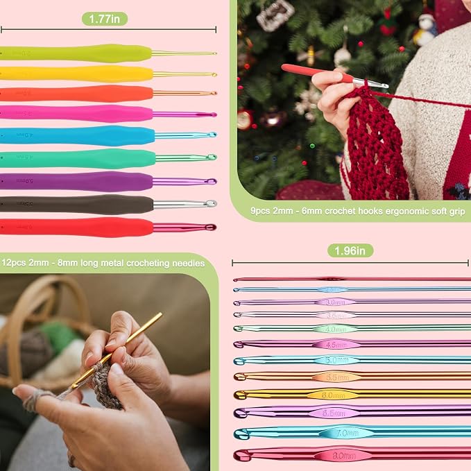 Katech Crochet Hooks Set with Crochet Case, 73 pcs Knitting Accessories Ergonomic Crochet Hook for Making Bag, Glovers, Sock, Colorful Soft Handle Knitting Needles Kits DIY Hand Tool | Metal Crochet Hooks and Complete Crochet Kits for Beginners and Exp...