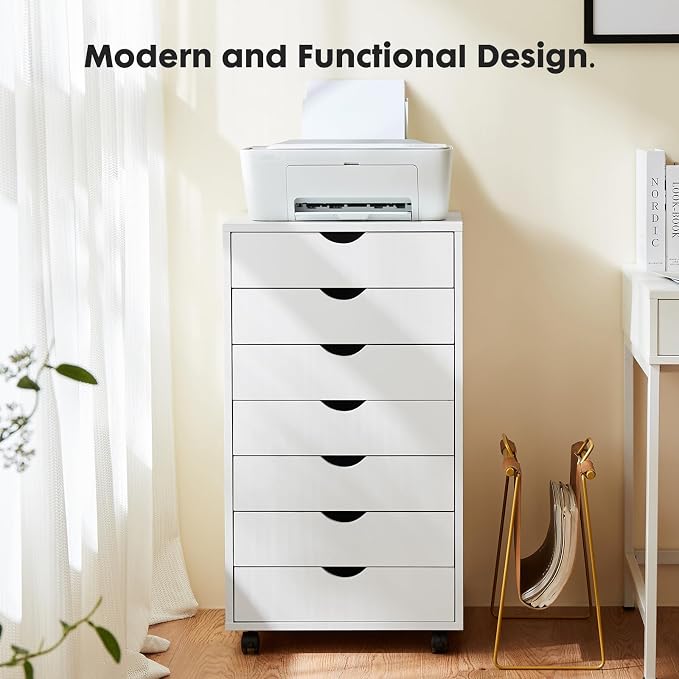 OLIXIS 7 Drawer File Cabinet on Wheels, Printer Stand