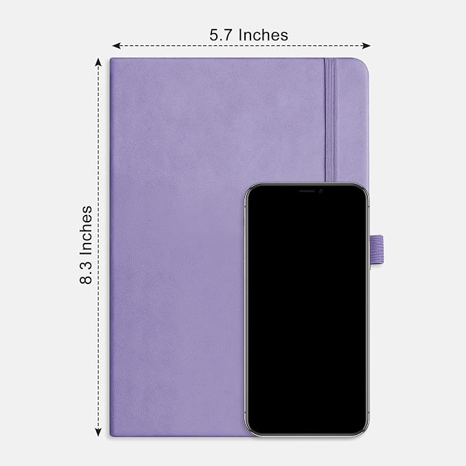 RETTACY Dotted Journal Notebook, 192 Pages, A5 Medium Size (5.7'' x 8.3'') | Leather Hardcover, 100 GSM Thick Paper, for Journaling, Planning, Tracking (Purple)