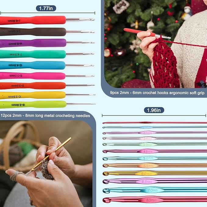Katech 85-Piece Crochet Hooks Set, Crochet Hook Kit with Storage Case, Ergonomic Knitting Needles Weave Yarn Kits DIY Hand Knitting Craft Art Tool for Beginners and Experienced Crochet Lovers | 85 Pcs Metal Crochet Needles and Complete Crochet Kits for...