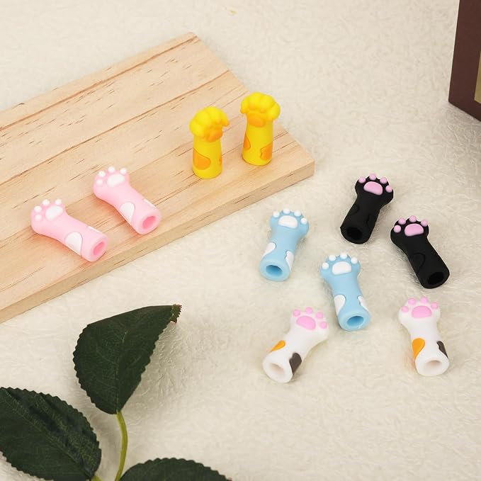 10pcs Cat Paw Knitting Needle Stoppers, Silicone Knitting Needle Point Protectors Cute Knitting Needle Tips Stoppers Stitch Stoppers for Larger Size Knitting Needle (5 Colors)