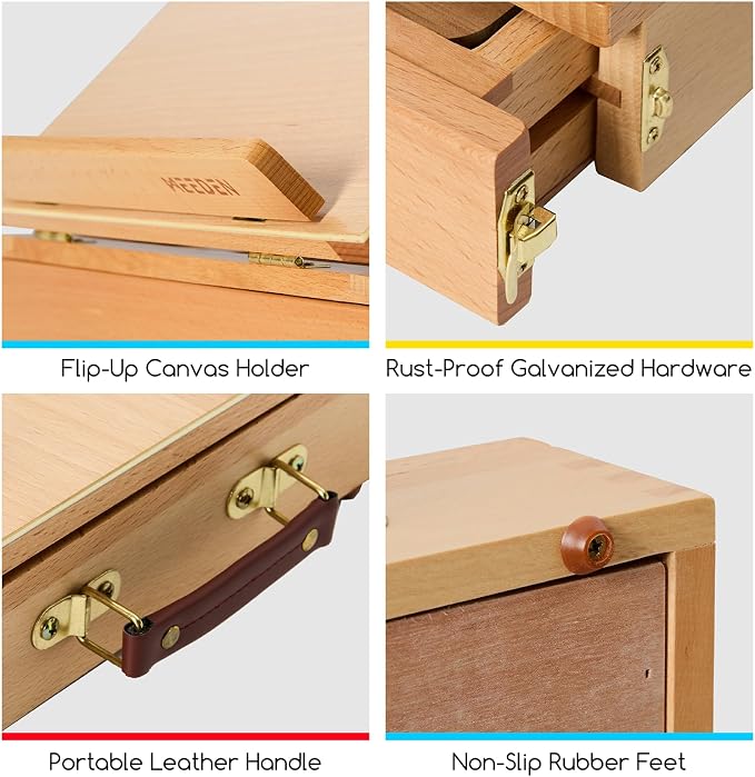 MEEDEN Table Top Easel with Drawer: Tabletop Easel with Sketching Board | Portable Painting Easel with Storage - Wood Pochade Sketch Box for Artist Art Students Beginners Natural