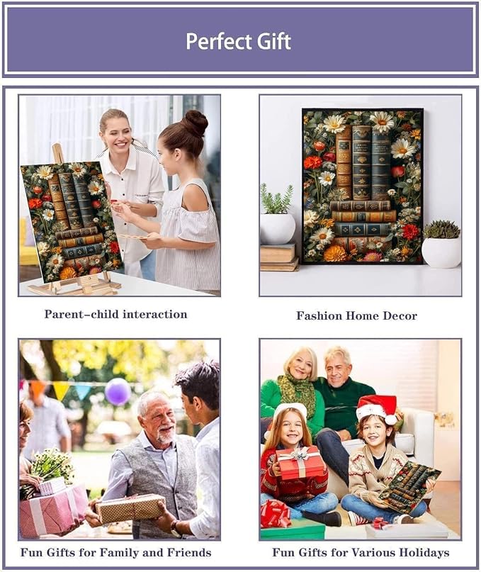 Clendo Book Paint by Numbers Kit for Adults Beginner, Flower Framed Adult's Paint by Number Kits with Easel, DIY Oil Painting Kits for Gift Home Wall Decor 12x16 Inch