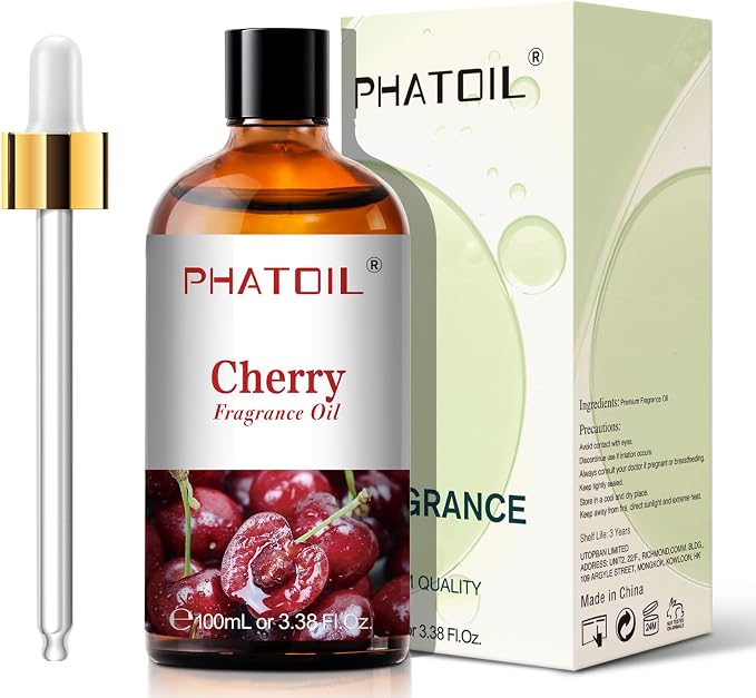 PHATOIL Cherry Fragrance Oil for Diffuser Aromatherapy 3.38FL.OZ | Long Lasting Scented Oils For Humidifier, Air Freshener, DIY Soap Candle, Scent Project Making, Aroma Oil for Home Freshening