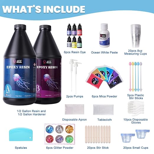 LET'S RESIN 1 Gallon Epoxy Resin Kit with Color Pigment, Clear Resin Kit | Crystal Clear & No Bubble Epoxy Kit, Not Yellowing & Low Odor Casting Resin for Art, Craft, Jewelry, River Table