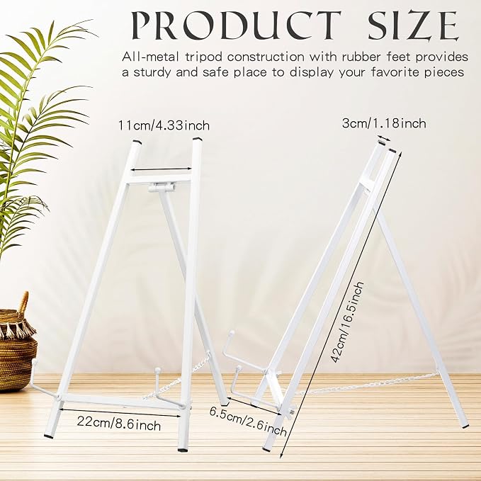 Leinuosen 1 Pcs Metal Easel Stand 16.5" H x 8.7" W x 4.3" D Table Top Easel Stand for Display Tripod Art Picture Mirror Modern Plate Holder for Display Book Photo Wedding Sign (White)