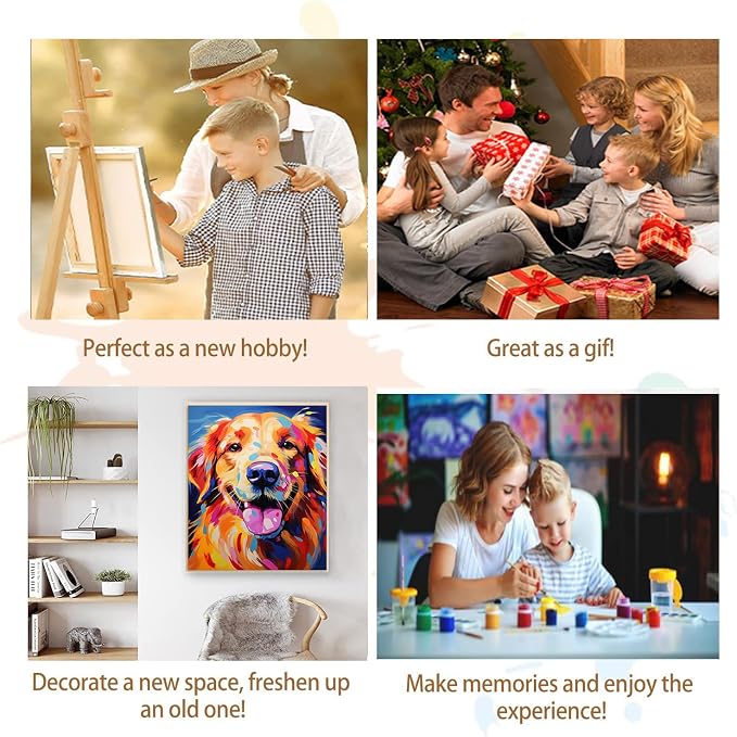 Artunion Colorful Golden Retriever Paint by Numbers for Adults, Dog Paint by Number Kits, DIY Oil Painting Paint by Number Kits on Canvas Arts Craft for Home Wall Decor 16x20 Inch