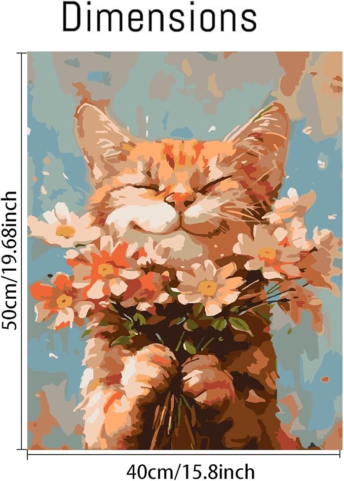 DIY Cat and Flower Paint by Numbers Kits for Adults, Painting by Numbers for Adult & Beginner on Canvas, Animal Oil Painting Kits Perfect for Home Decoration 16x20 Inch