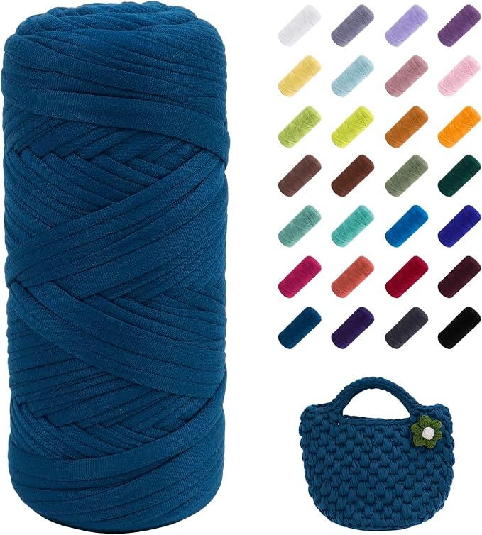 JeogYong T-Shirt Yarn, 200g/196ft Elastic Fabric Cloth Knitting T Shirt Yarn, Haze Blue Thick Crochet Fabric Ribbon for Crocheting Bags/Baskets/Rugs, Home Decor, DIY Crafts