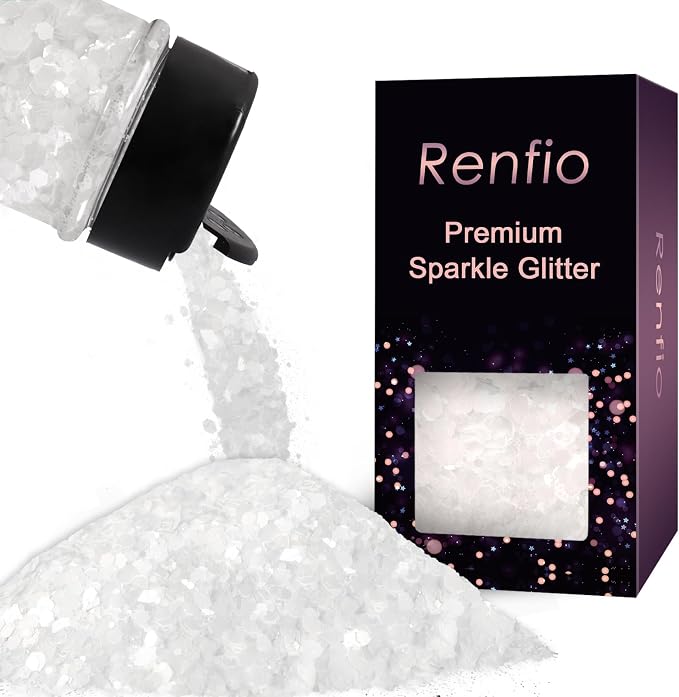 Renfio Matte White Chunky Glitter,1.76oz/50g Mixed Resin Glitter for Craft