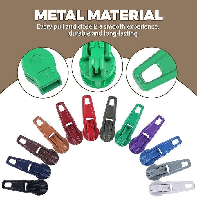 DOITEM 96Pcs Zipper Repair Kit: 3# Zipper Pull Rescue Kit for Clothing, Jackets, Purses, Luggage (12 Colors)