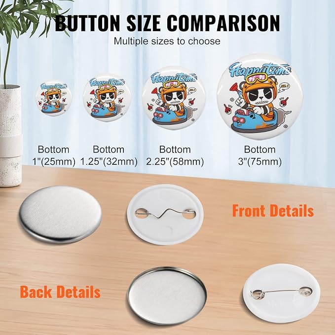 VEVOR 500 Sets 1.25 inch 32mm Pin Back Button Parts for Button Maker Machine, DIY Round Button Badge Parts, Set Includes Metal Top, Plastic/Metal Button, Clear Film, and Blank Paper For Gifts Presents