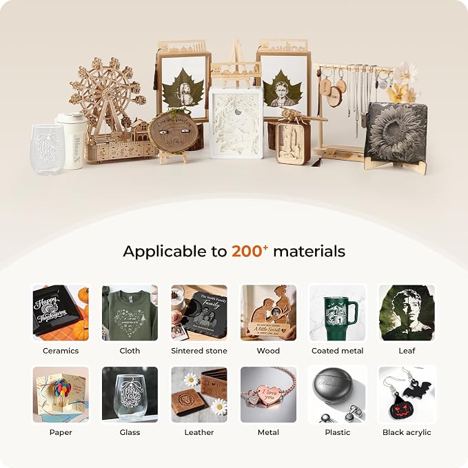 BlazeX M3 10W Laser Engraver Machine, 0.01mm Ultra-precision Laser Cutter and Engraver Machine for Wood Metal Glass Leather, Beginner-Friendly, with Enclosure Honeycomb Engraving Materials, Class 1
