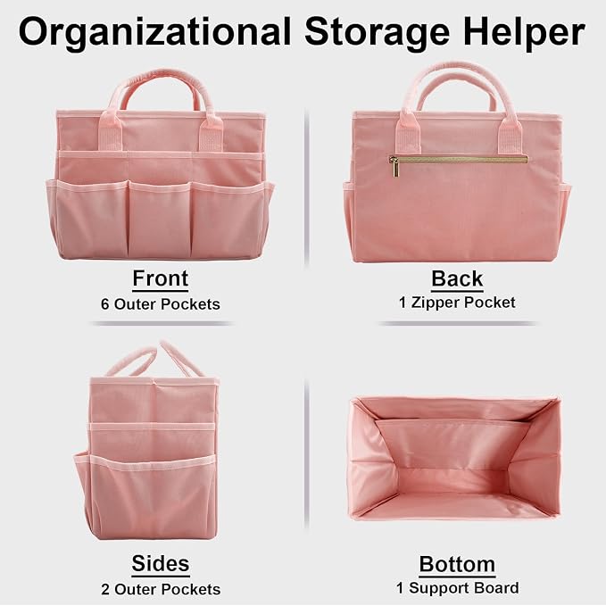 Cupohus Craft Organizer Bag, Pink Art Supply Tote with Multiple Pockets
