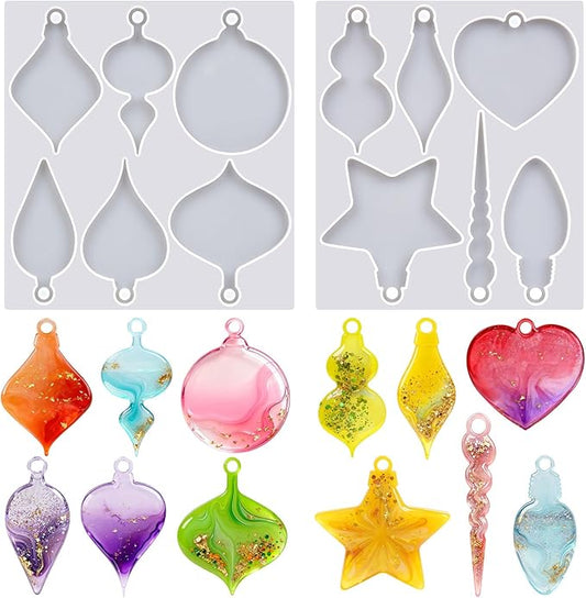 2 Pcs Christmas Pendant Silicone Molds, Christmas Epoxy Resin Molds, Xmas Ornament Resin Mold for DIY Art Craft, Jewelry Accessories, Xmas Pendant Decorations