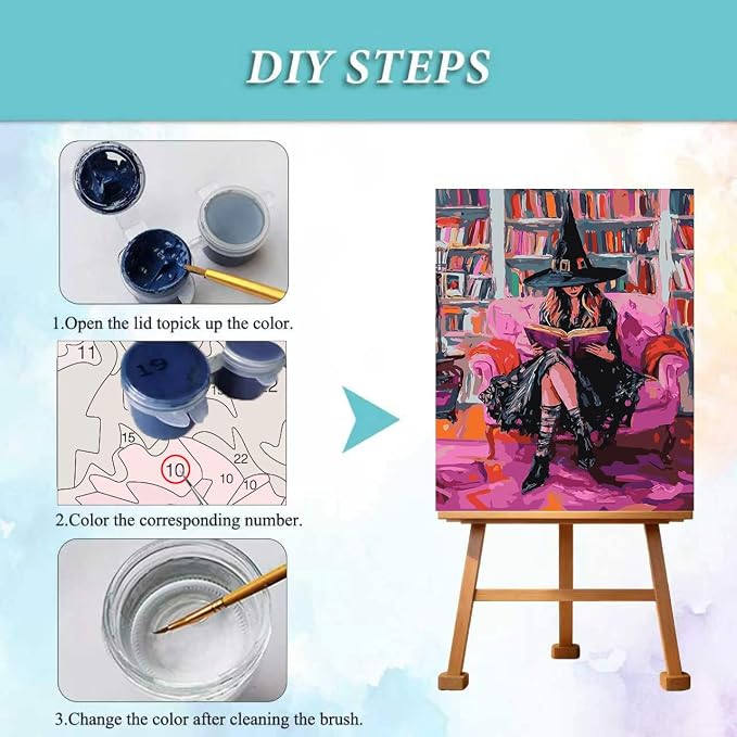 mrpwnle Paint by Numbers Kit for Adults Halloween Witch Paint by Numbers | Halloween Witch Book Paint By Number for Adults, DIY Easy Adult Paint By Number Kits for Home Wall Decor Gift 16x20 Inch