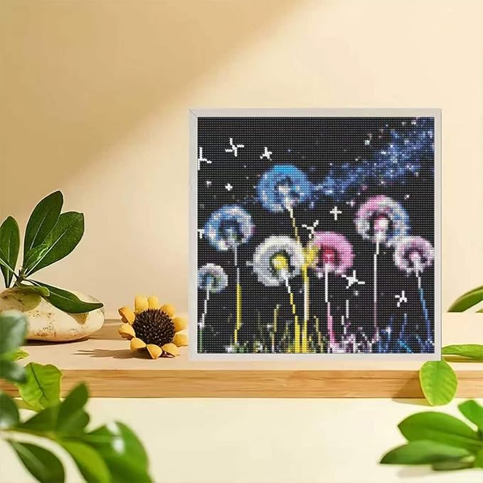 YIYITUPO DIY Art Craft Diamond Painting Kit, 5D Diamond Painting Kits for Beginners Colorful Glowing Dandelion Diamond Painting Kit, Night Sky Fantasy Floral Theme 14x14 inch