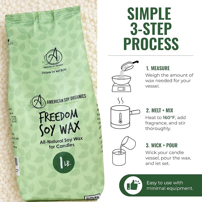 American Soy Organics Freedom Soy Wax Beads, All-Natural Candle Wax, 1 lb | DIY Candle Making Supplies Ideal for Container Candles, Tealights & Wax Melts, Paraffin-Free, Beeswax-Free, Microwavable