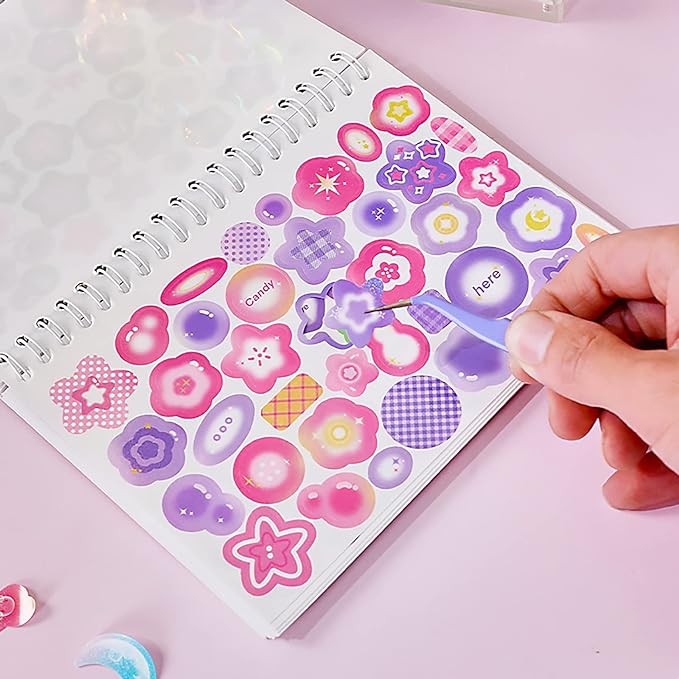 2300PCS Scrapbook Stickers Cute Butterfly Stars Heart Stickers Self Adhesive Korean Bows Ribbons Stickers Book for Kids Girls Boys Aesthetic Craft Scrapbooking Junk Journal Diary 50-Page
