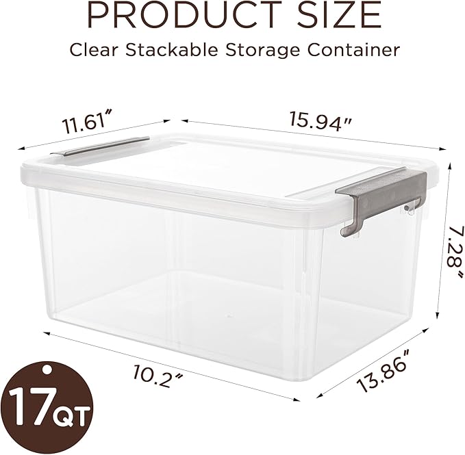 Citylife 17QT Plastic Storage Bins with Lids,5Packs Large Containers