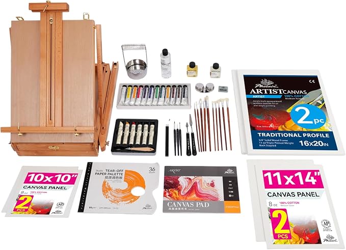 PHOENIX Complete Artist Oil Painting Set with Beechwood Foldable French Box Easel