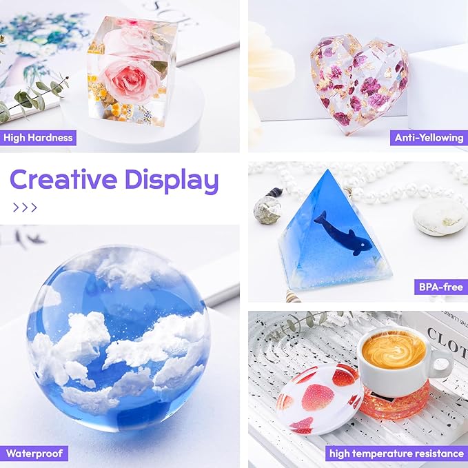HeyClear 18oz Epoxy Resin Kit Molds Complete Set for Beginners DIY Crafts | Clear Resin kit with Silicone Mold for Starters DIY Arts & Crafts for Adults, DIY Creations, Coasters, Flowers, Decorations