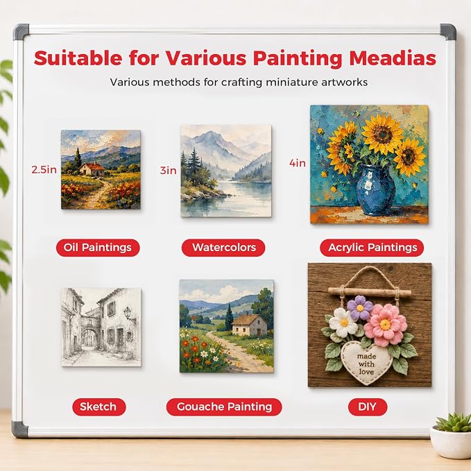 CONDA 24 Pack 2.5x2.5IN Mini Magnetic Canvas Panels, Small Canvases for Painting for Oil, Acrylic, Pouring Watercolor & Art Crafts DIY