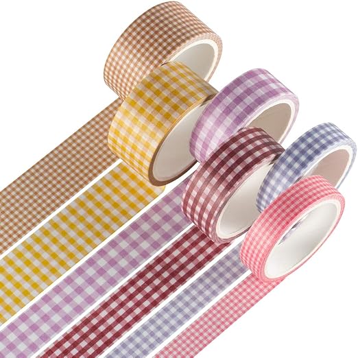 YUBBAEX 6 Rolls Plaid Washi Tape Set Basic Grid Masking Decorative Tapes for Arts, DIY Crafts, Journals, Planners, Scrapbooking, Wrapping (Basic Plaid)