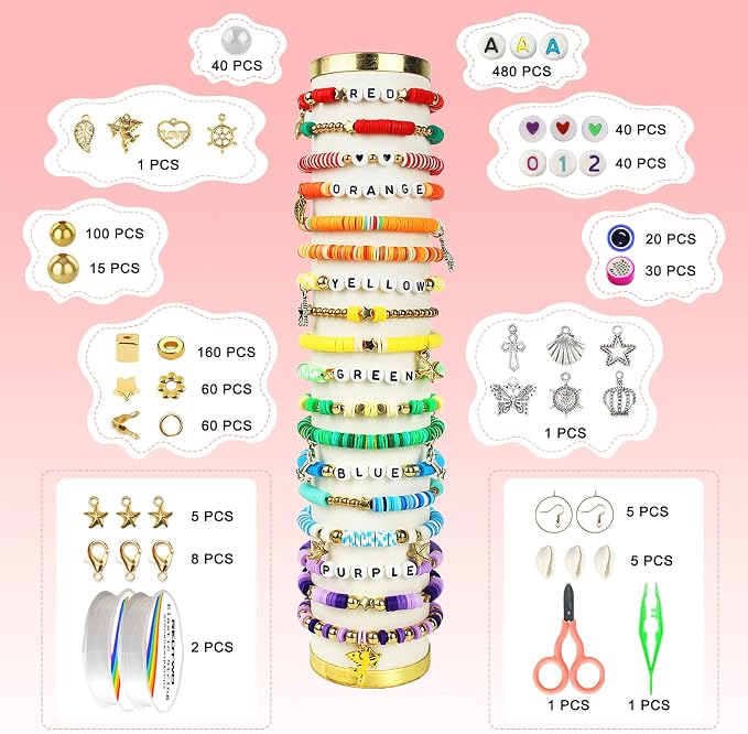 Redtwo 23000Pcs Clay Beads Friendship Bracelet Making Kit | 7 Boxes 144 Colors Beads Set for Friendship Jewelry Making Kit with Pendant Charms, Crafts Gifts for Girls Ages 6-12 Kids