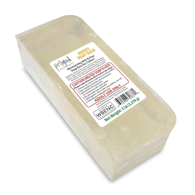 Primal Elements Honey Soap Base - Moisturizing Melt and Pour Glycerin Soap Base for Crafting and Soap Making, Easy to Cut - 5 Pound