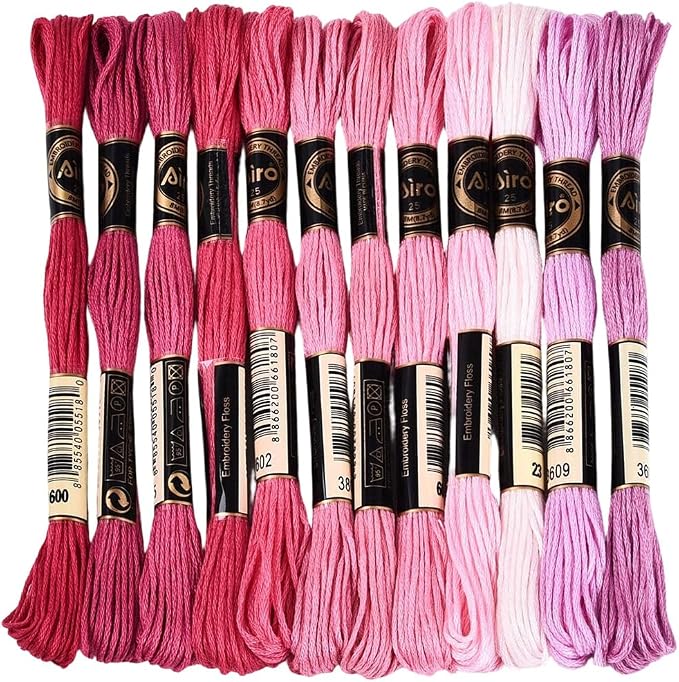 12 Skeins 105 Yards 6 Strands Pink Embroidery Floss Friendship Bracelet String Threads Variegated Gradient Polyester Cross Stitch Thread Yarn Set for Jewelry Hand Sewing Knitting Craft DIY