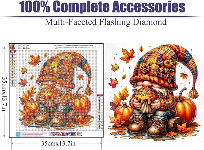 Lophomie Gnome Diamond Art Kits for Adults, 5D Fall Diamond Painting Kits