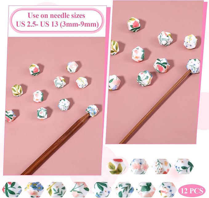 12 Pcs Knittings Needle Stoppers Silicone Knitting Needles Point Stoppers Hexagon Knitting Needle Caps Stitch Holders Silicone Protectors Holders, Fit Size US 2.5-13 (3mm-9mm) Needles