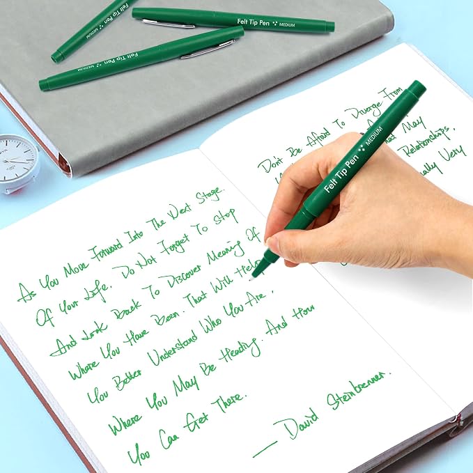Lelix Felt Tip Pens, 40 Green Pack, 0.7mm Medium Point, Felt Tip Markers Pens for Journaling, Writing, Note Taking, Planner, Perfect for School Office and Art Supplies