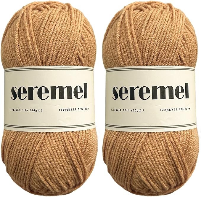 Seremel 4-Ply Acrylic Soft Yarn, 2 Skeins Crochet Yarn(Light Coffee)