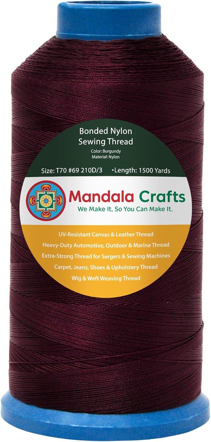 Mandala Crafts Size 69 210D T70 Burgundy Bonded Nylon Thread, 1500 YDs