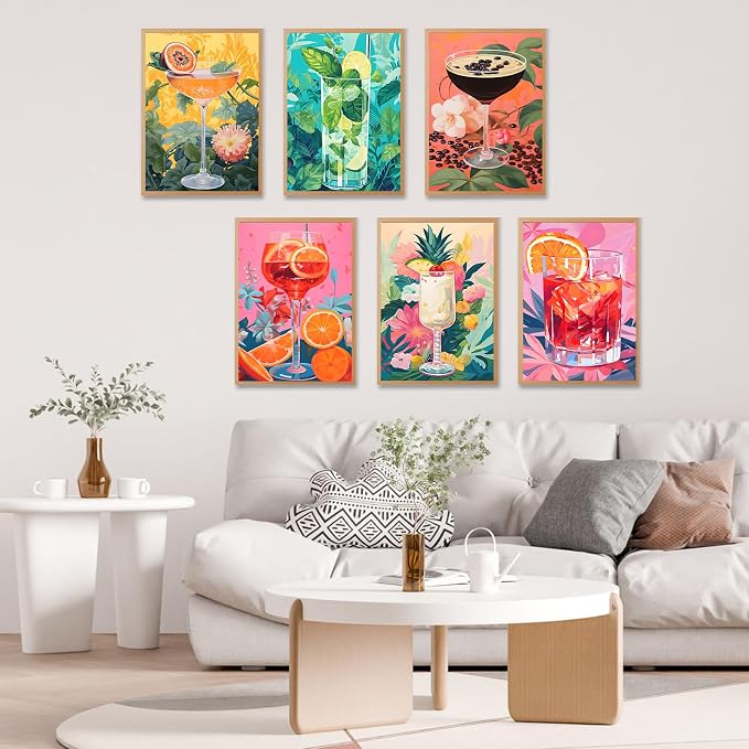 6 Pack Paint by Numbers Kit for Adults, Cocktail Drinks Canvas Painting Set | 10x14 Inch, DIY Acrylic Painting Craft Kit for Beginners without Frame, Relaxing Creative Hobby, Home Wall Decor, Gift