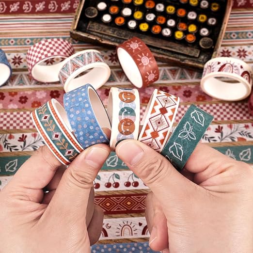 icceemee 20 Rolls Bohemia Theme Washi Tape Set,Writable Decorative Tapes for Scrapbooking, Junk Journal Supplies, Bullet Journaling, 0.6"x79" per Roll