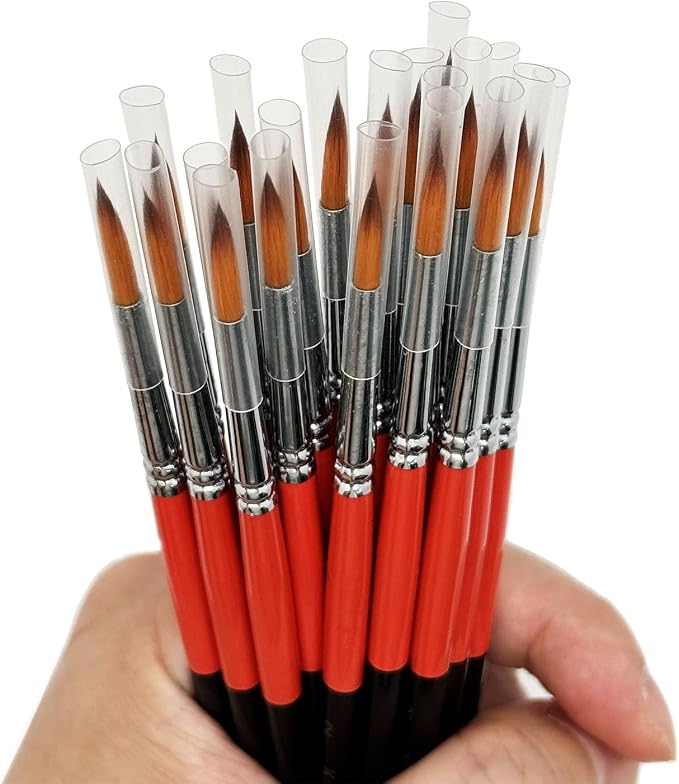 Size #2 Pointed Round Paint Brush Set of 20, Premium Taklon Synthetic Hair | No Shedding Bristles for Acrylic Watercolor Oil Gouache Tempera Enamel Ink Painting for Students, Professionals & Artists