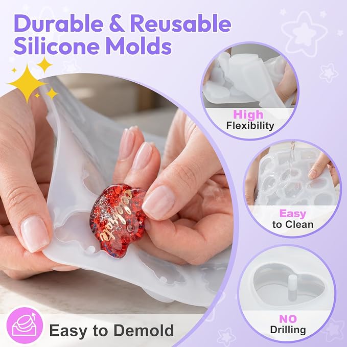 HeyClear UV Resin Molds Silicone for Keychain, Pendant Necklace, Jewelry | 16 Cavities Epoxy Resin Molds with Hole, Jewelry & Keychain Making Craft Supplies