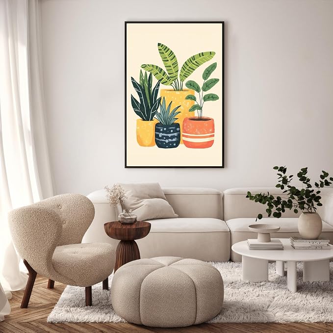 GEEHEIY Framed Paint by Numbers Kit for Adults, Potted Plants, 8 x 12 Inch | DIY Adult Paint by Number Kit for Beginners, Botanical Wall Decor, Stress Relief Craft Gift, Creative Hobby