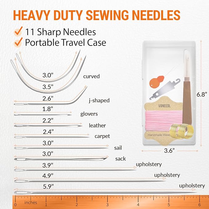 Upholstery Repair Kit: Waxed Sewing Thread (Pink Color) & Heavy Duty Needles (11 PCS) for Leather, Canvas & Quilting Thread