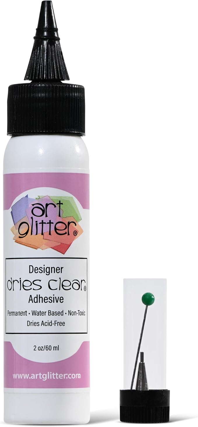 Art Institute Glitter Designer Dries Clear Glue, 2oz with Metal Tip & Pin | Fine line precision applicator, Lightweight design simplifies detailed work, Archival formula, Invisible matte finish