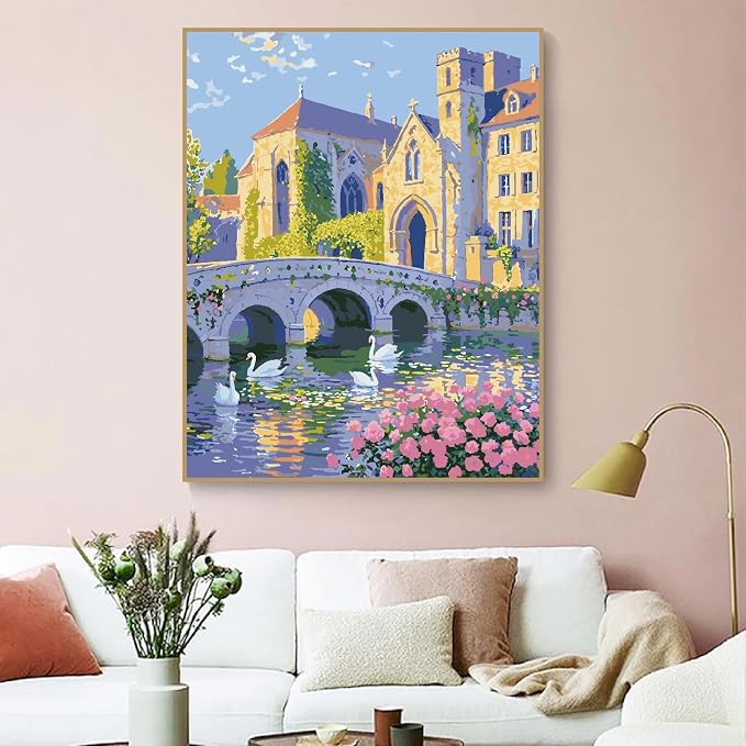 ZRIZQ Landscape Paint by Numbers Kit for Adults Beginner,Cityscape,16x20 | Full set with rich paints,wooden brushes,rolled canvas.Calming activity.Beginner friendly.Just open and paint.