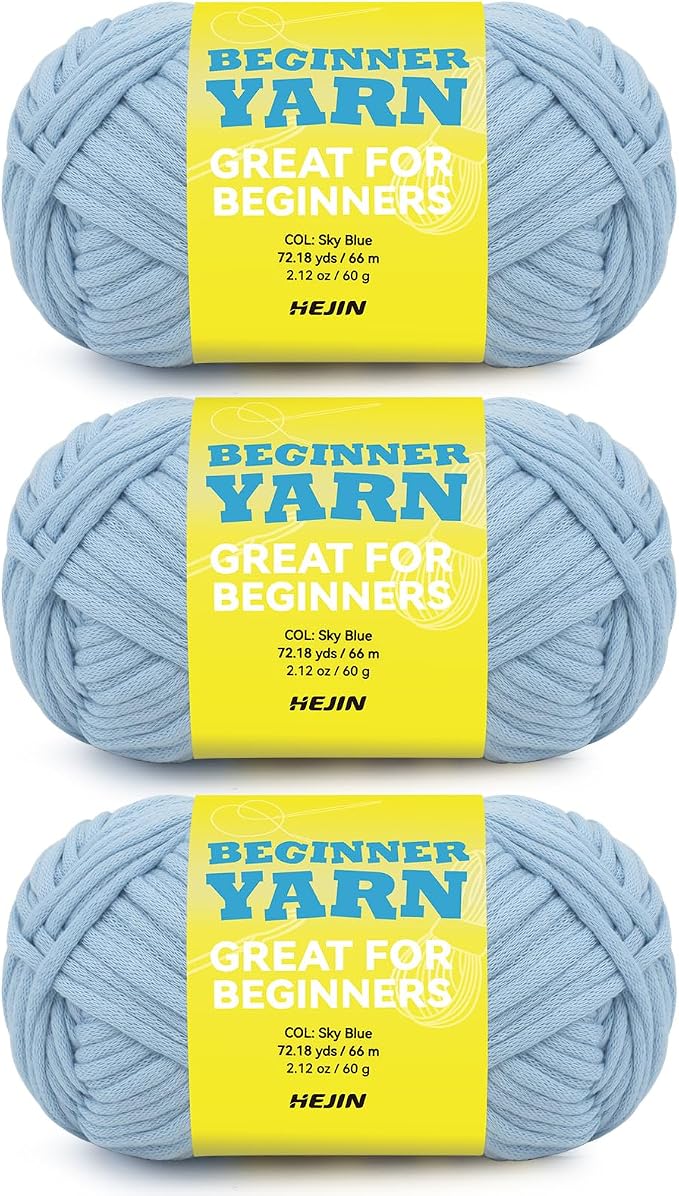 3x60g Blue Yarn for Crocheting and Knitting;3x66m (72yds) Cotton Yarn for Beginners with Easy-to-See Stitches;Worsted-Weight Medium #4;Cotton-Nylon Blend Yarn for Beginners Crochet Kit Making