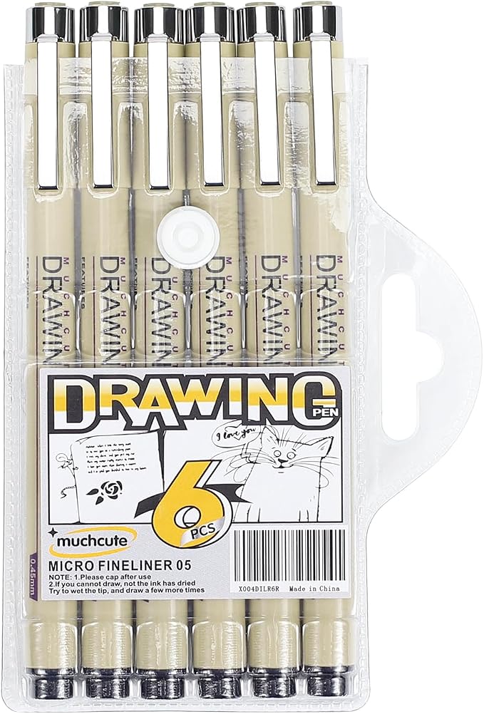 Muchcute 05 Fine Point Writing Pens: 6 Black 0.45mm Smooth No Bleed Bible | Ultra Thin Annotation Pen Journaling Bible Study Supplies, Waterproof 05 Micro Line Tip Fineliner Gel Felt Ink Markers Stuff