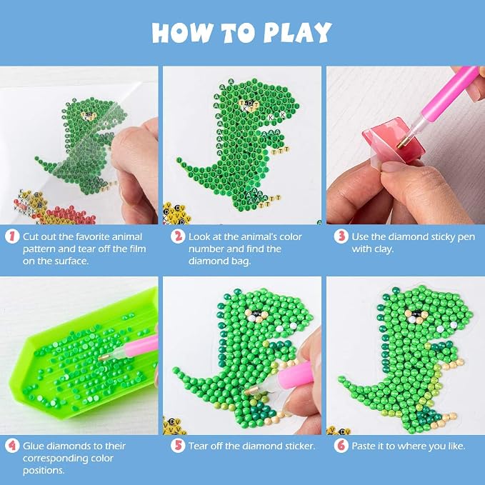 Labeol Diamond Art Kits for Kids Boys and Girls Ages 6-8-10-12 Easy to DIY Creative Diamond Art Sticker Craft by Numbers Kits for Kids and Adult Beginners (Dinosaur)