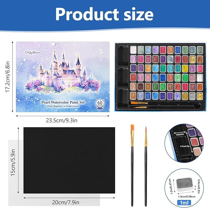 CraftyManor Mini Forestry Shifting Watercolor Painting Set, 60 Color Shifting Watercolor Paint Sets, Shimmer Metallic Watercolor Paints Set, Glitter Watercolor Paint, Solid, Fantasy Forest Style, Upgraded
