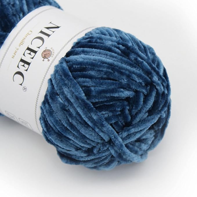 NICEEC 3 Skeins Soft Chenille Yarn 3 x85m (3X 93yds, 3X 50g)_Navy Blue